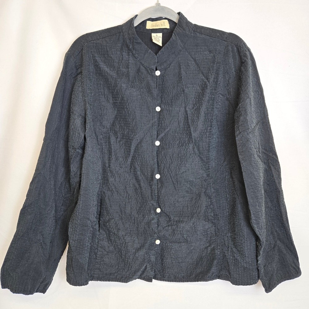 Linden‎ Hill Silk Long Sleeve Button Down Lightweight Shacket F-584 Black XL